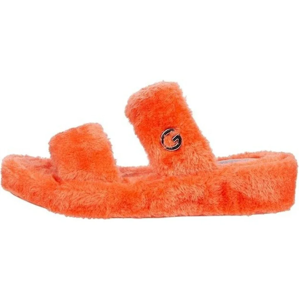 GBG Los Angeles Lennly Sandals Women 8 Orange Faux Fur Wedge Heel Slide JOBB1405